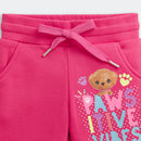 Barbie Hot Pink Fleece Jogger Pants For Girls | “Pawsitive Vibes” Graphic Winter Bottoms | Kids | Tiny Girl India