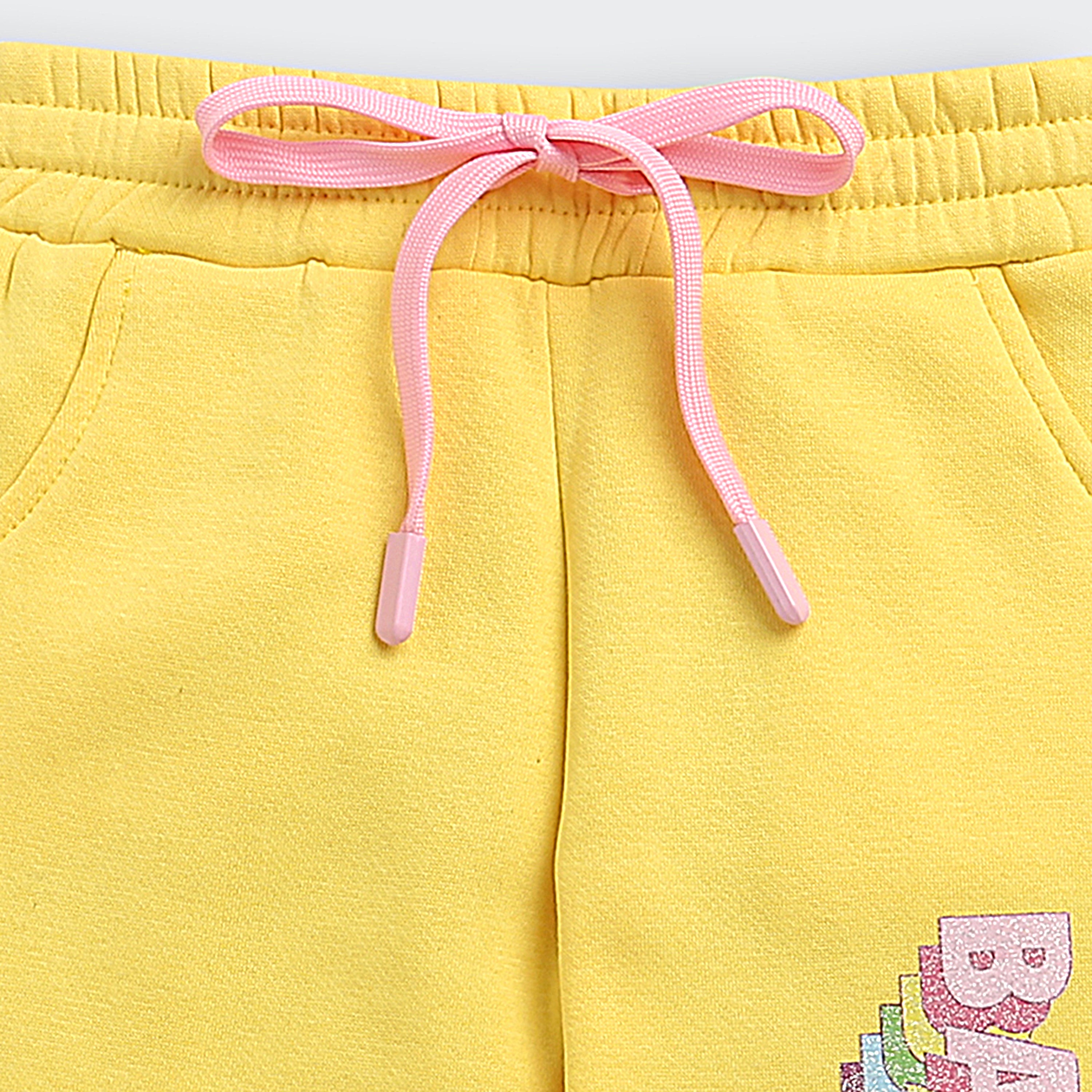 Barbie Yellow Track Pants for Girls | Vibrant Kids Joggers | Comfortable Cotton Lowers | Fashionable Children's Playwear | Buy Barbie Online India