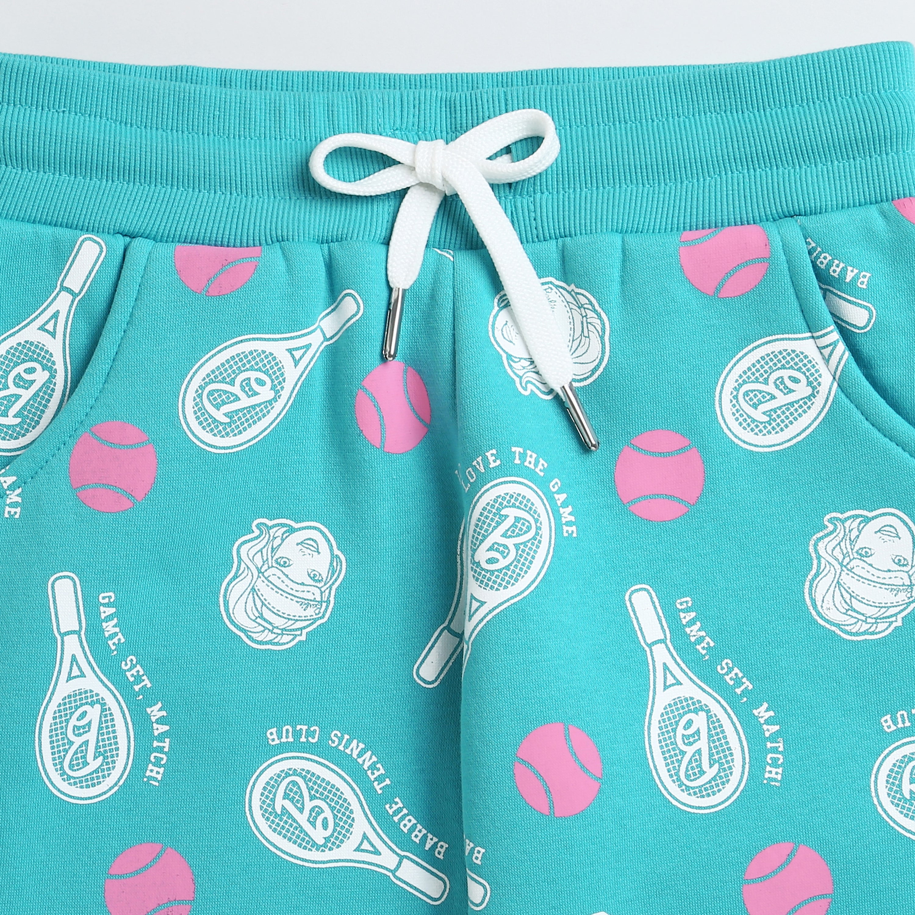 Girls Teal Printed Joggers | Fun Kids Track Pants with Pattern | Soft Cotton Lowers for Children | Stylish Playwear for Daughters | Casual Kids Trousers India