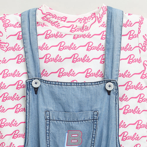Barbie Printed T-Shirt Denim Dungaree Style BAJP105