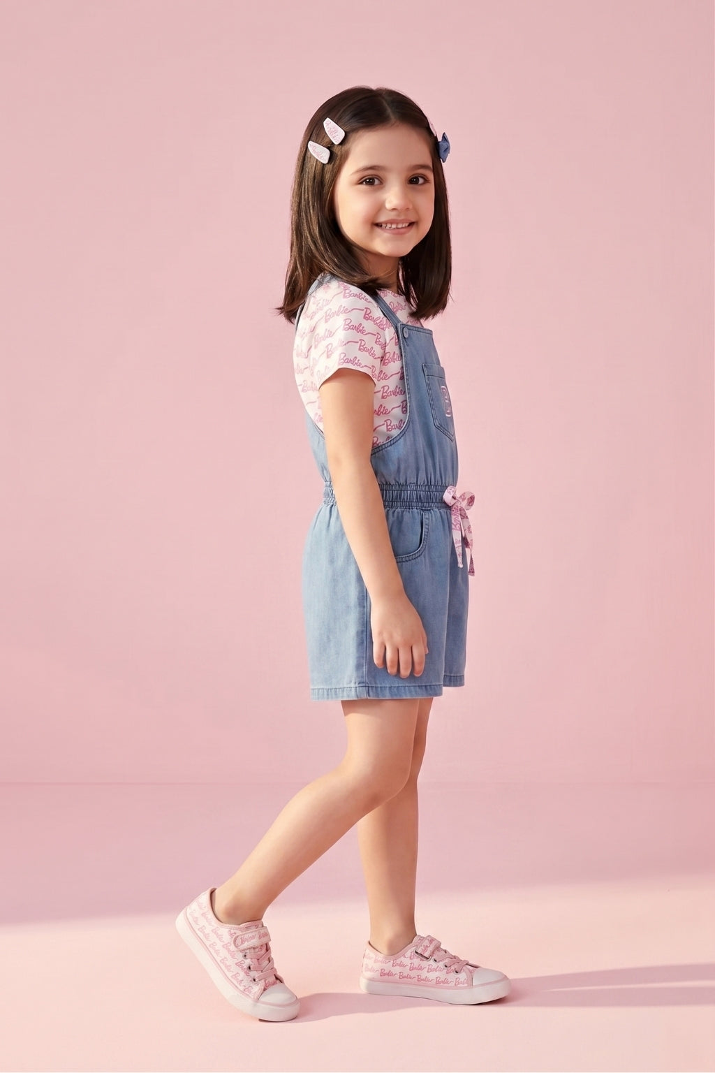 Barbie Printed T-Shirt Denim Dungaree Style BAJP105
