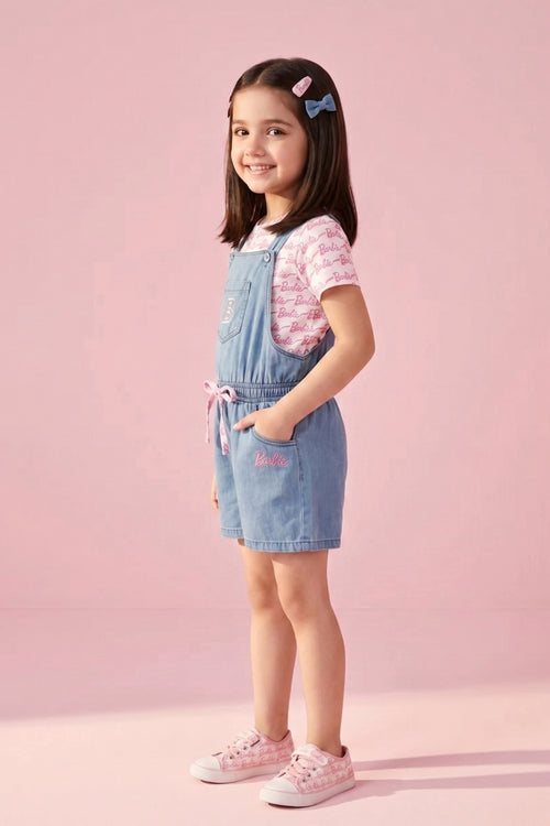 Barbie Printed T-Shirt Denim Dungaree Style BAJP105