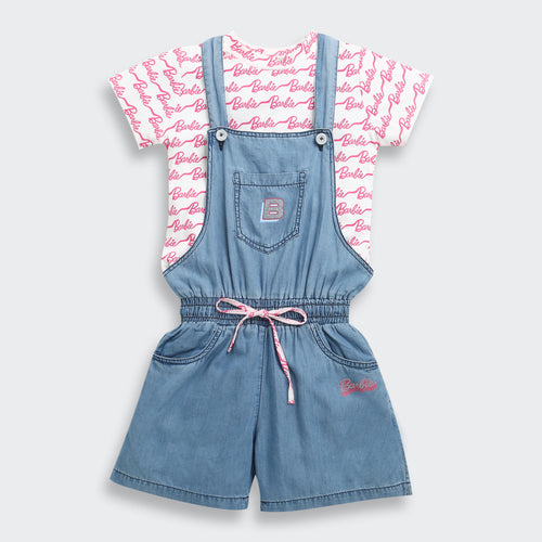 Barbie Printed T-Shirt Denim Dungaree Style BAJP105