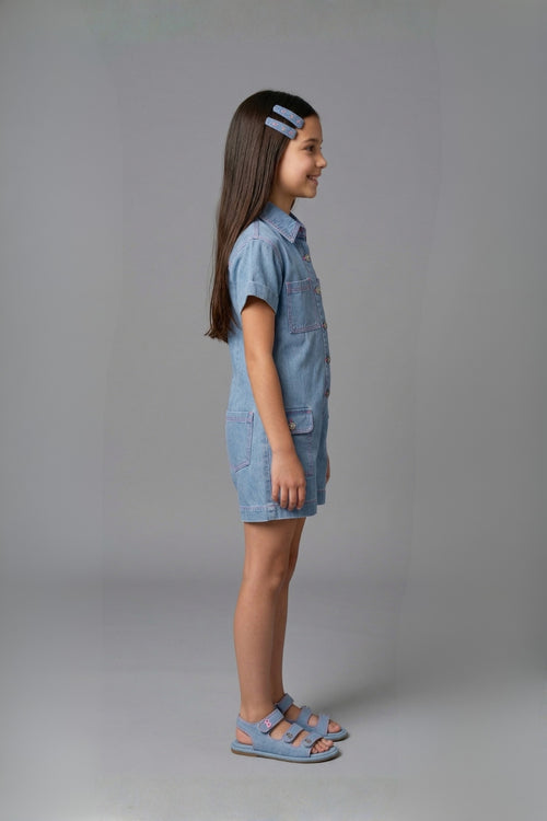 Barbie Short Sleeve Blue Denim Playsuit BAJP112