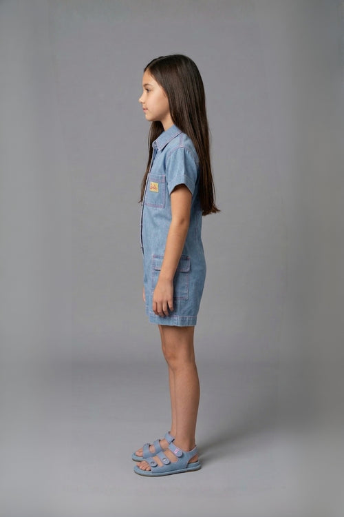 Barbie Short Sleeve Blue Denim Playsuit BAJP112
