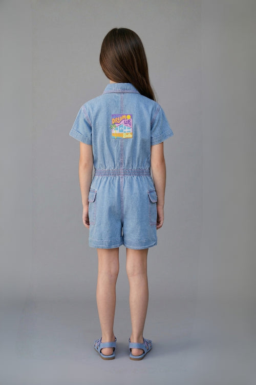 Barbie Short Sleeve Blue Denim Playsuit BAJP112