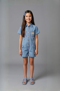 Barbie Short Sleeve Blue Denim Playsuit BAJP112