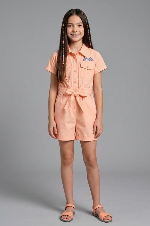 Barbie Girl Peach Belted Casual Jumpsuit BAJP142