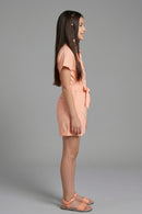 Barbie Girl Peach Belted Casual Jumpsuit BAJP142