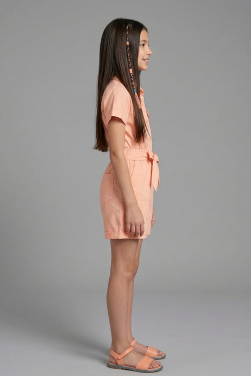 Barbie Girl Peach Belted Casual Jumpsuit BAJP142