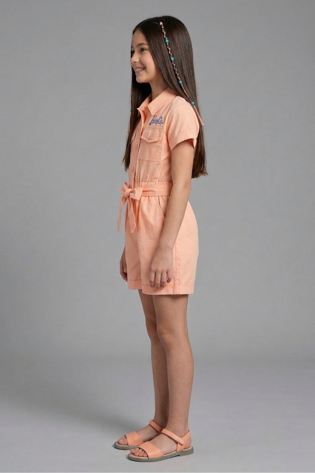 Barbie Girl Peach Belted Casual Jumpsuit BAJP142