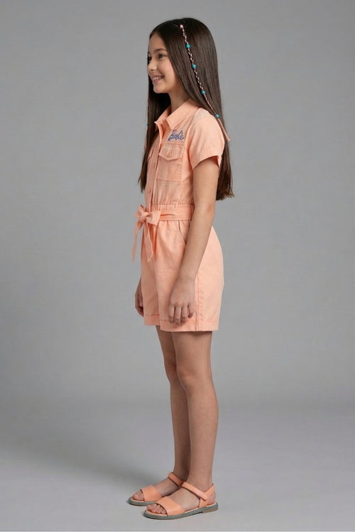 Barbie Girl Peach Belted Casual Jumpsuit BAJP142