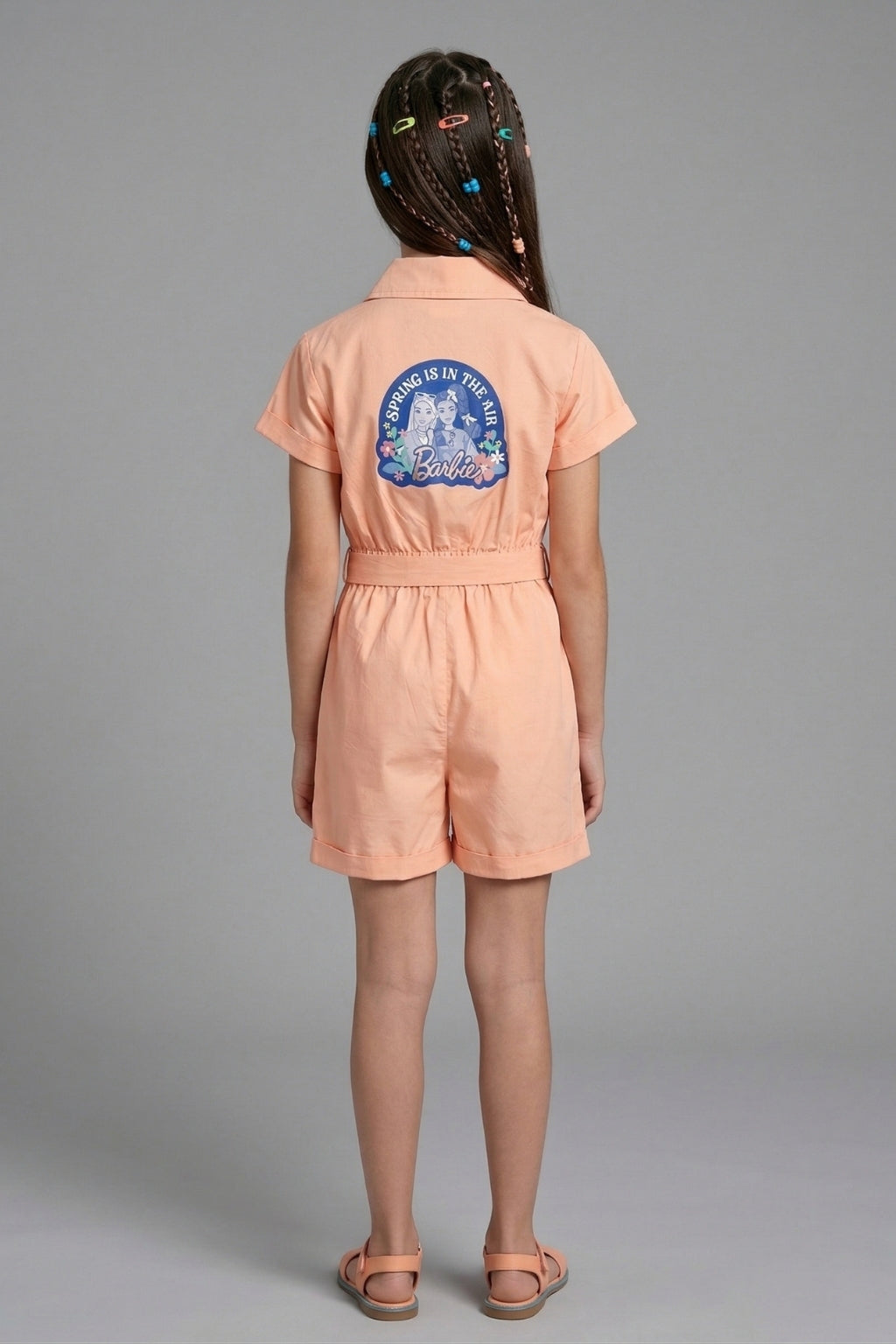 Barbie Girl Peach Belted Casual Jumpsuit BAJP142