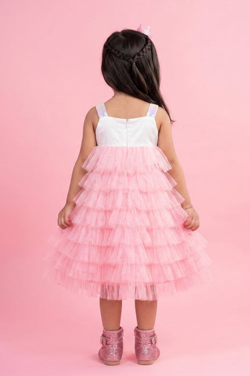 Barbie Elegant Pink Midi Dress for Girls BAM1128