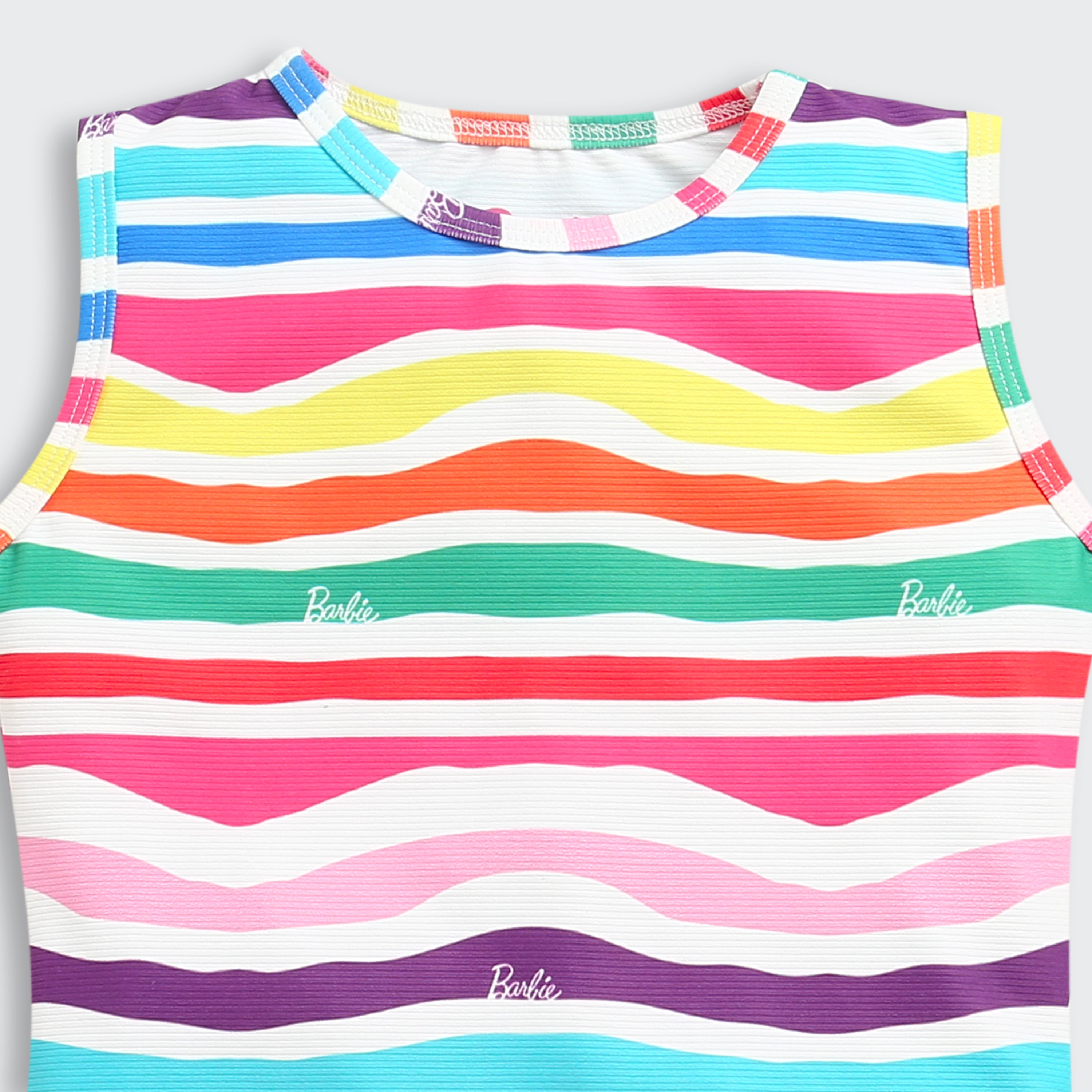 Barbie Multicolor Striped Sleeveless Bodycon Multi Shade Dress | Girls Stylish Party Dress India | Kids
