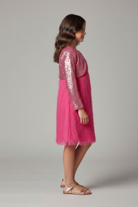 Barbie Girl Girls Party Dress Pink Solid Satin Winter Wear