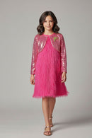 Barbie Girl Girls Party Dress Pink Solid Satin Winter Wear