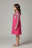 Barbie Girl Girls Party Dress Pink Solid Satin Winter Wear