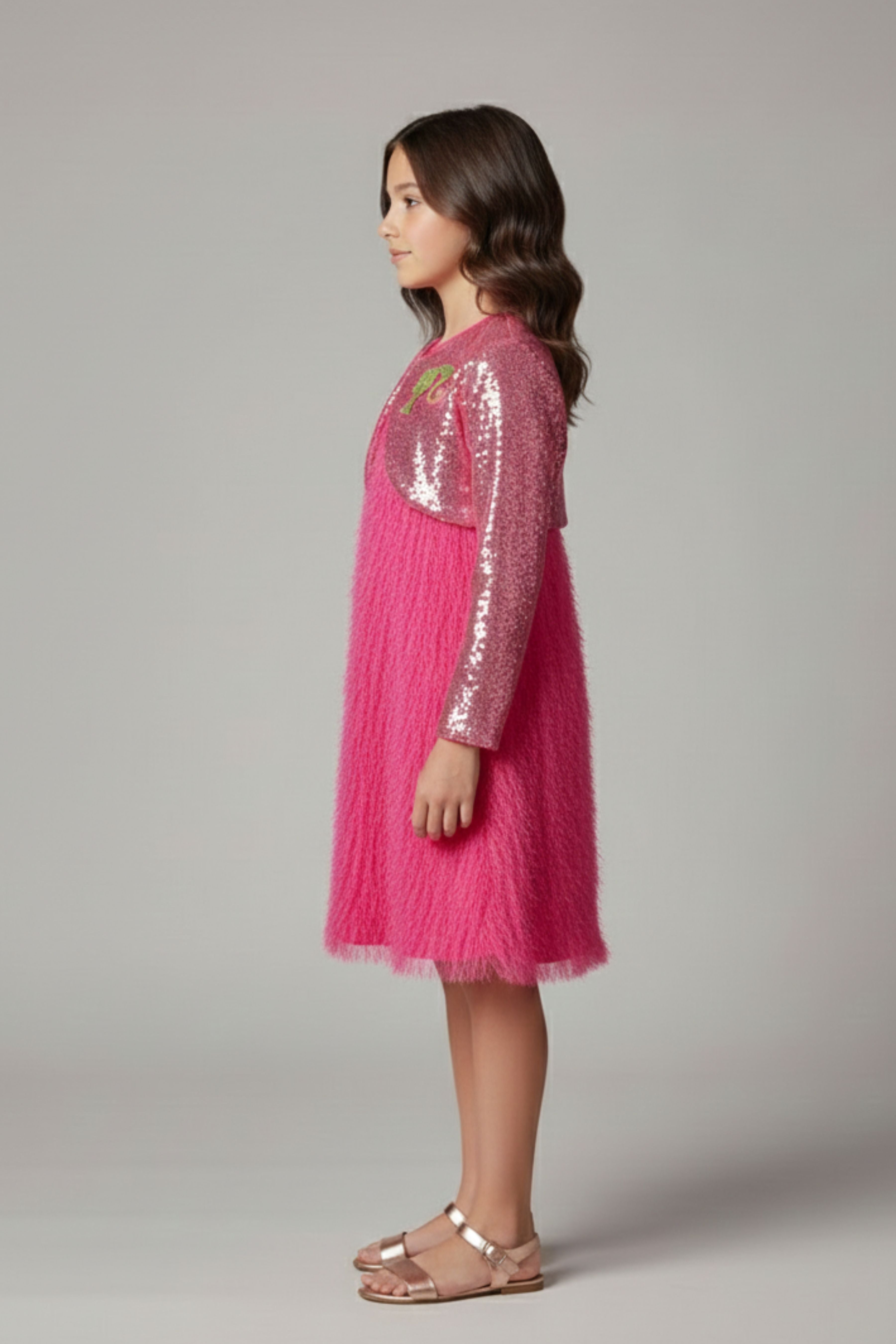 Barbie Girl Girls Party Dress Pink Solid Satin Winter Wear