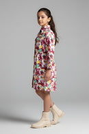 Barbie Girl Girls Dress Wine Printed Casual Cotton Winter Wear