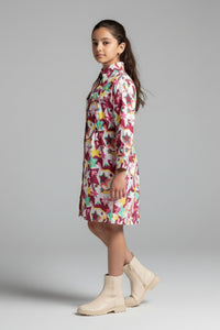 Barbie Girl Girls Dress Wine Printed Casual Cotton Winter Wear