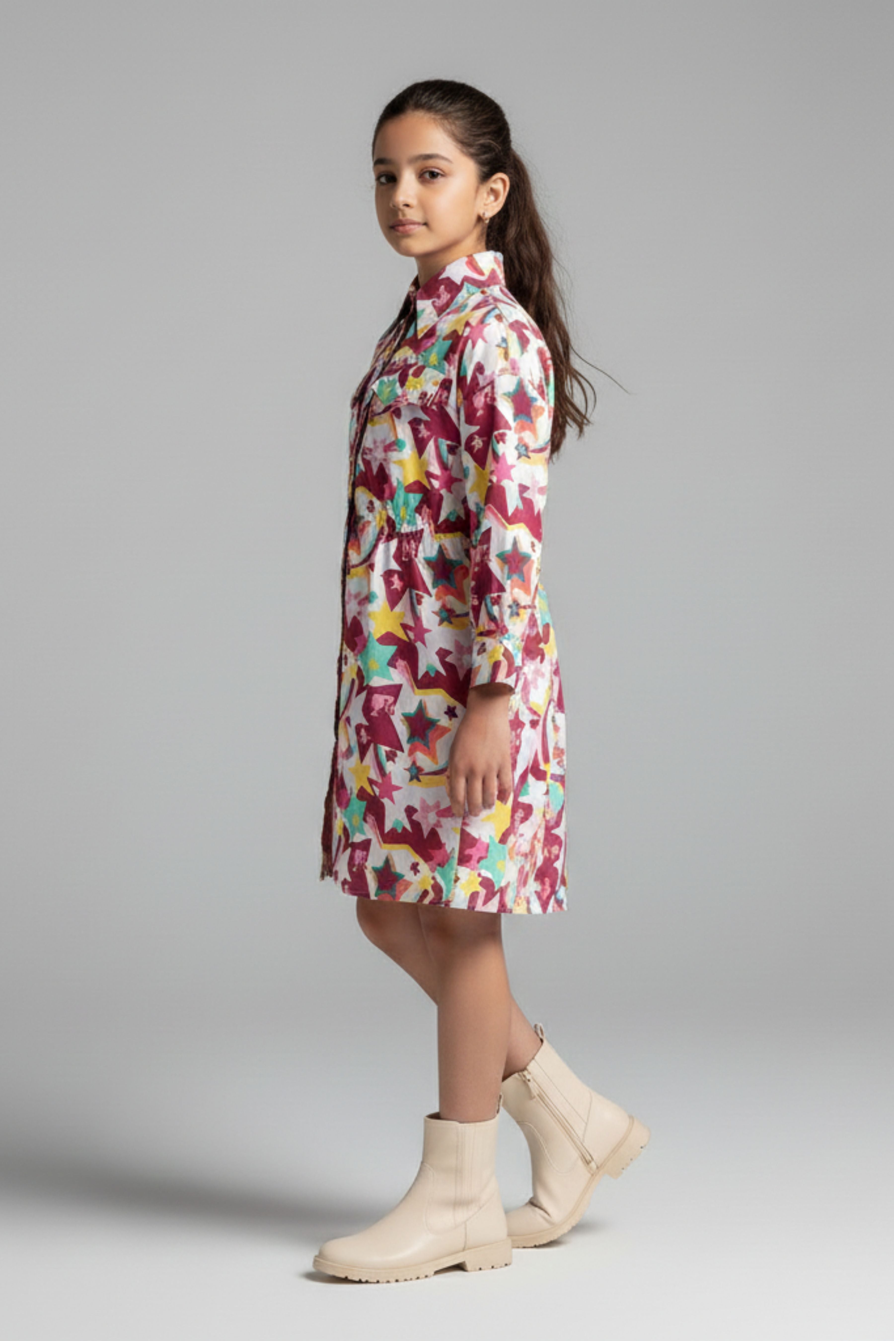 Barbie Girl Girls Dress Wine Printed Casual Cotton Winter Wear