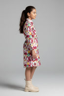 Barbie Girl Girls Dress Wine Printed Casual Cotton Winter Wear