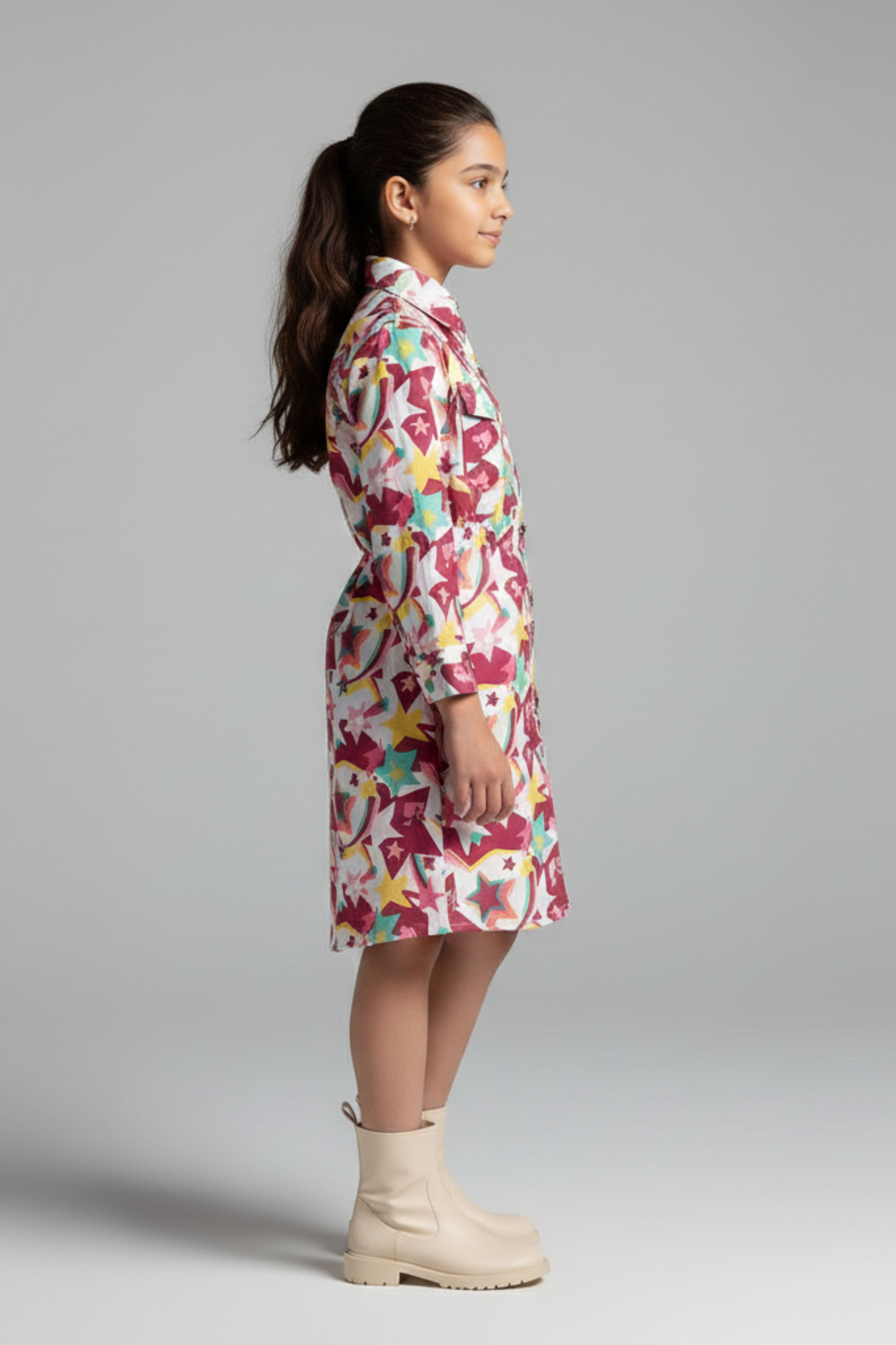 Barbie Girl Girls Dress Wine Printed Casual Cotton Winter Wear