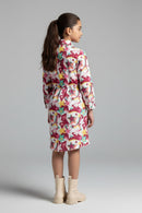 Barbie Girl Girls Dress Wine Printed Casual Cotton Winter Wear