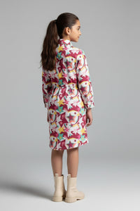 Barbie Girl Girls Dress Wine Printed Casual Cotton Winter Wear