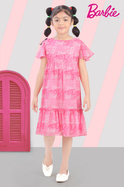 Barbie Printed Boat Neck Midi Dress BAM1186