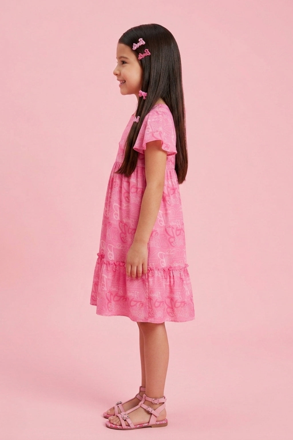 Barbie Printed Boat Neck Midi Dress BAM1186