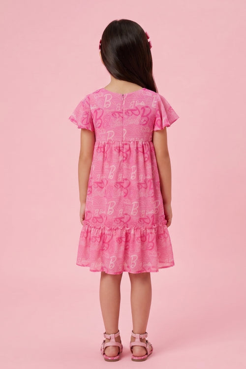 Barbie Printed Boat Neck Midi Dress BAM1186