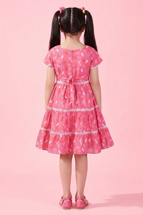 Barbie Printed Square Neck Midi Dress BAM1188