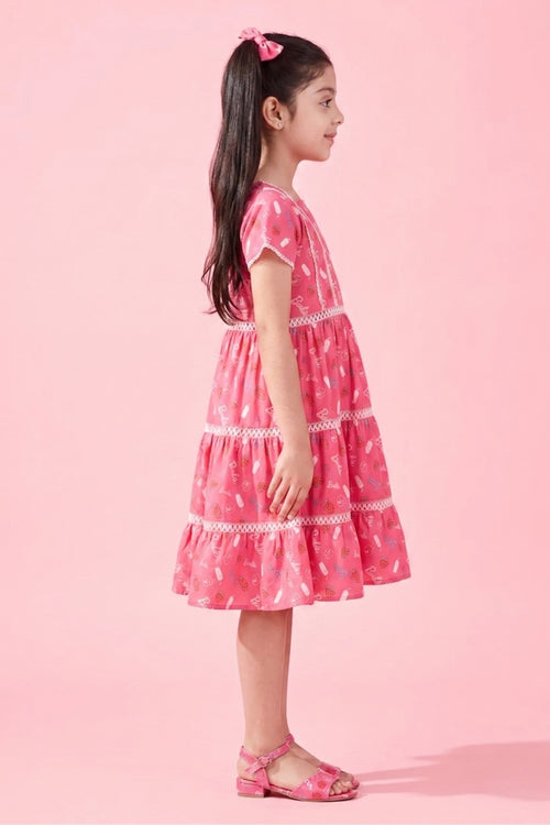 Barbie Printed Square Neck Midi Dress BAM1188