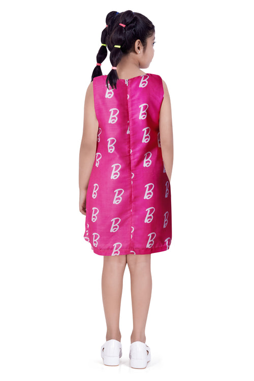 Barbie Pink Ruffle Hem Logo Print Dress BAM1192