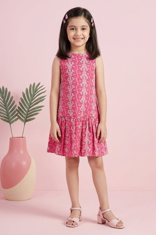 Barbie Pink Heart Print Sleeveless Dress BAM1193