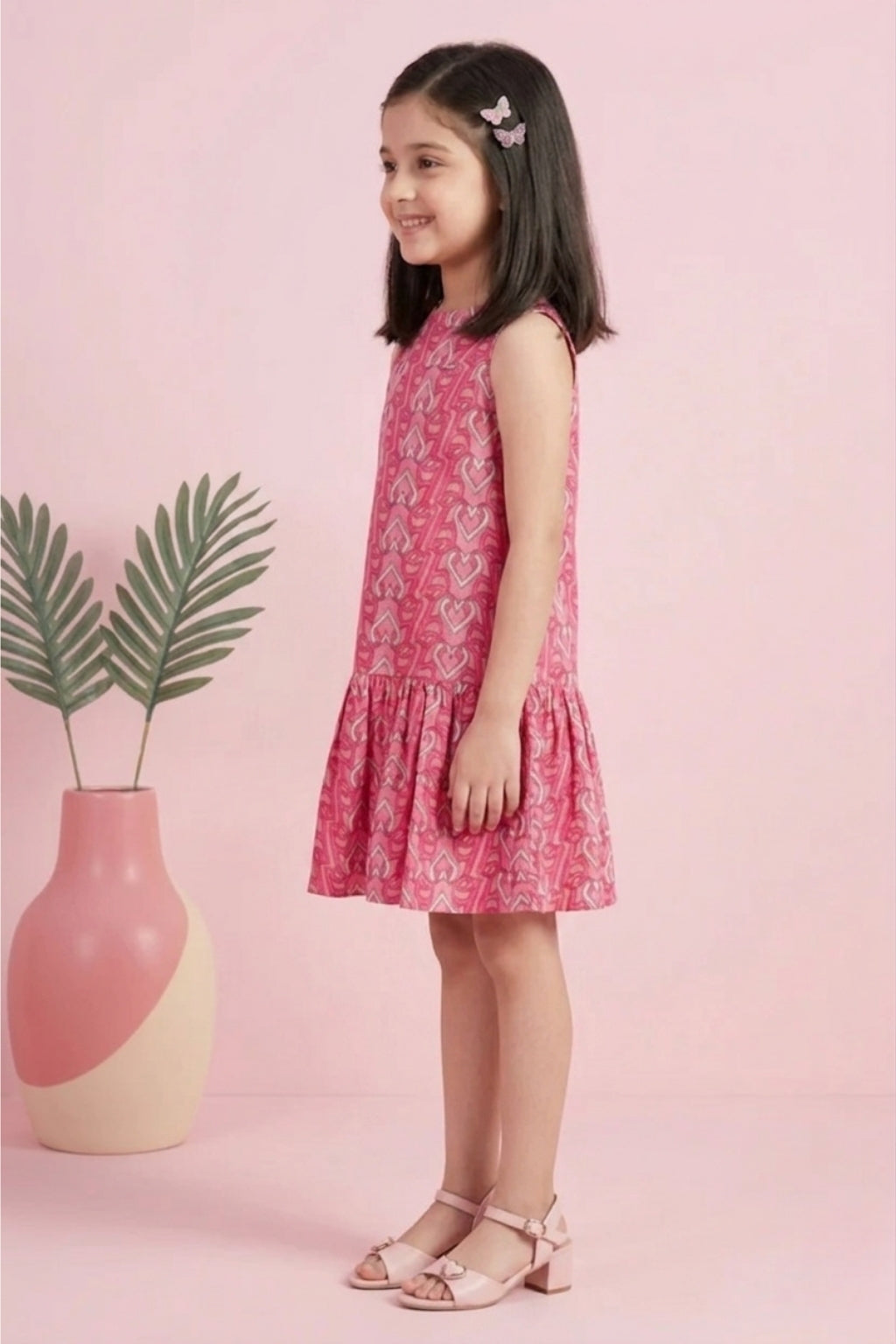 Barbie Pink Heart Print Sleeveless Dress BAM1193