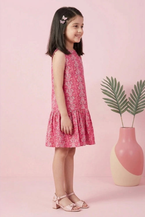 Barbie Pink Heart Print Sleeveless Dress BAM1193