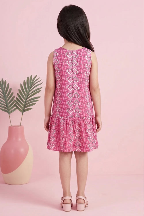 Barbie Pink Heart Print Sleeveless Dress BAM1193