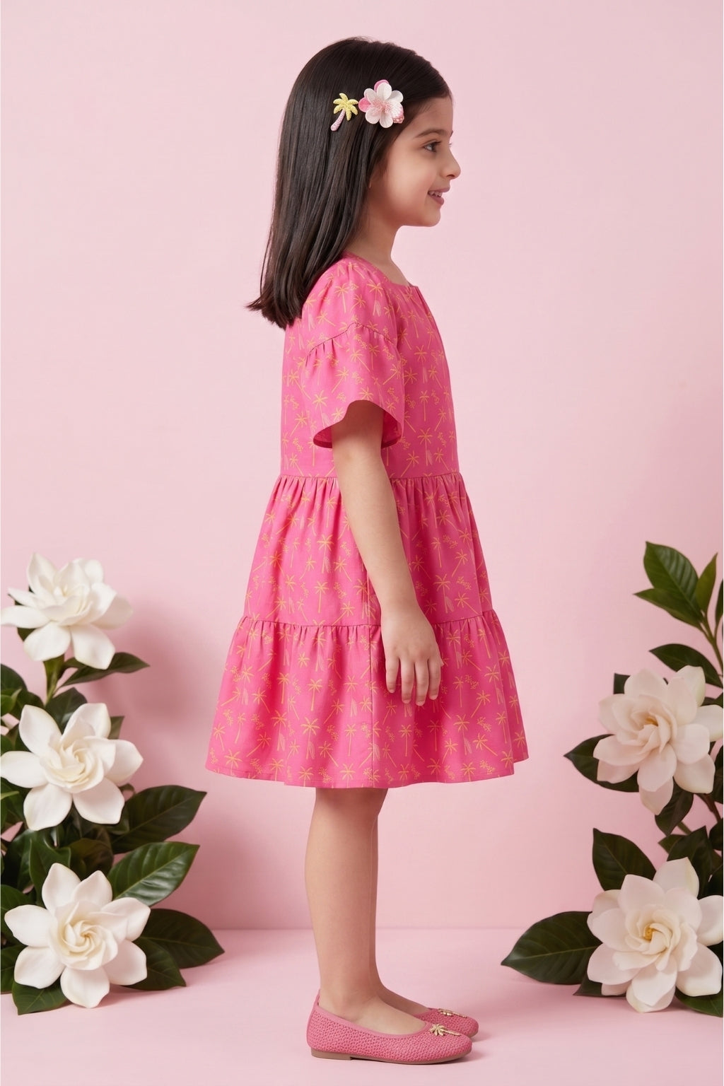 Barbie Square Neck Printed Cotton Midi Dress BAM1208