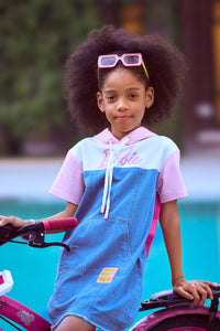 Barbie Pink & Blue Denim Hoodie | Girls Stylish Party Dress India | Kids