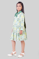 Barbie Off-White Printed Bow Collar Dress for Girls | Casual Kids wear