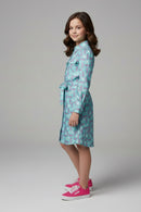 Barbie Girl Sea Green Printed Shirt Dress for Girls