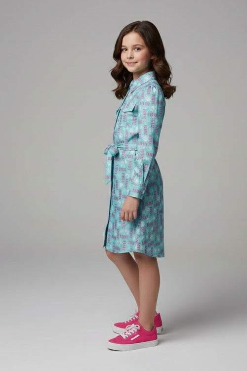 Barbie Girl Sea Green Printed Shirt Dress BAM1239