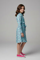 Barbie Girl Sea Green Printed Shirt Dress for Girls