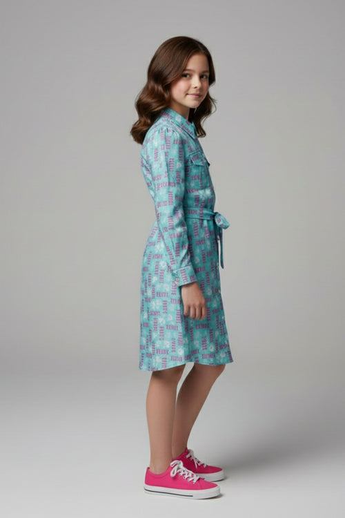 Barbie Girl Sea Green Printed Shirt Dress BAM1239