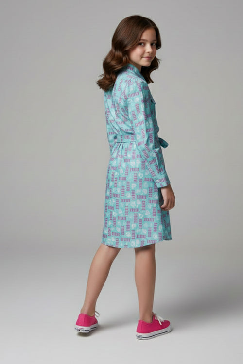 Barbie Girl Sea Green Printed Shirt Dress BAM1239