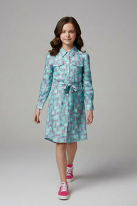 Barbie Girl Sea Green Printed Shirt Dress for Girls