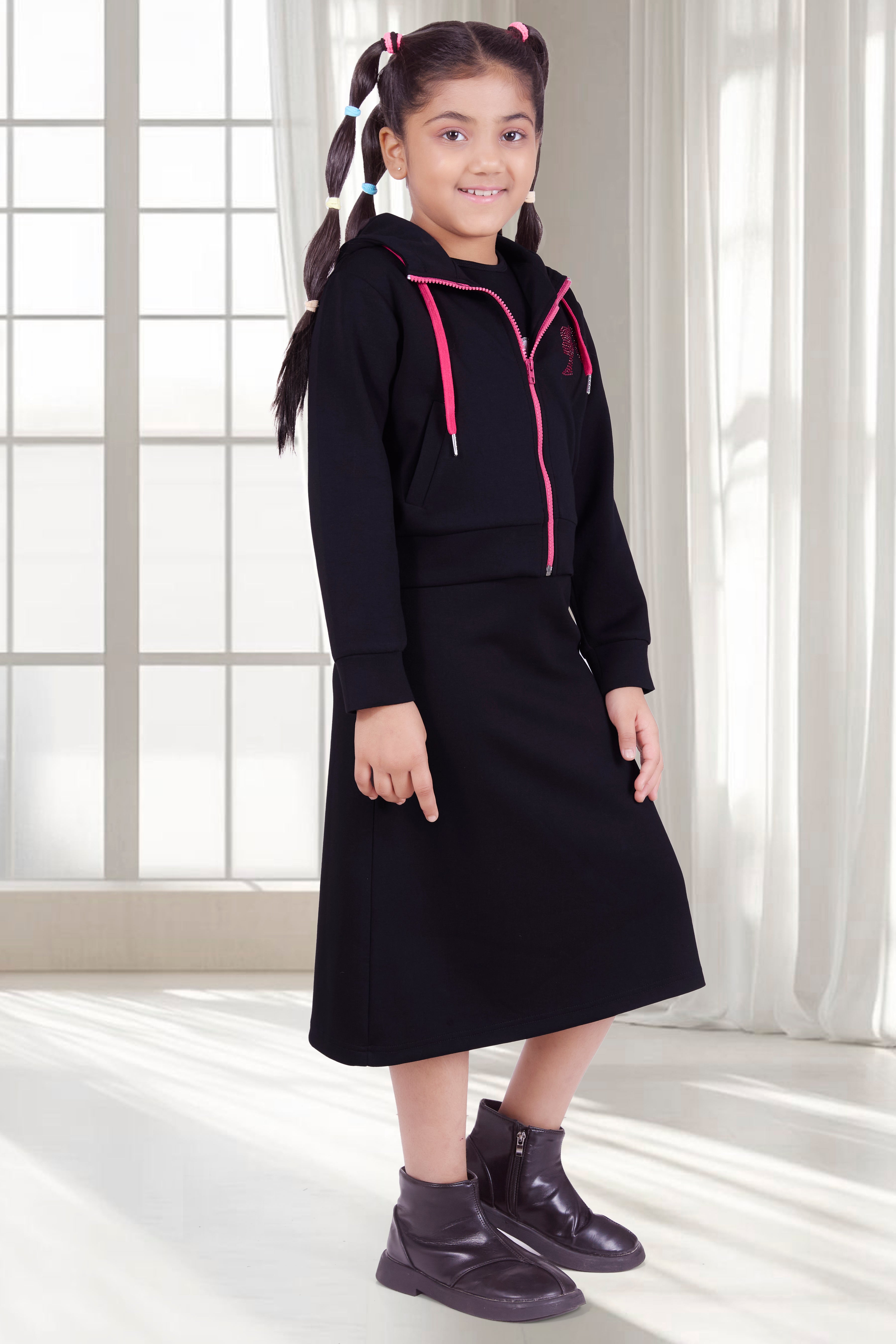 Barbie Girls Black Hoodie Dress Set – Winter Wear